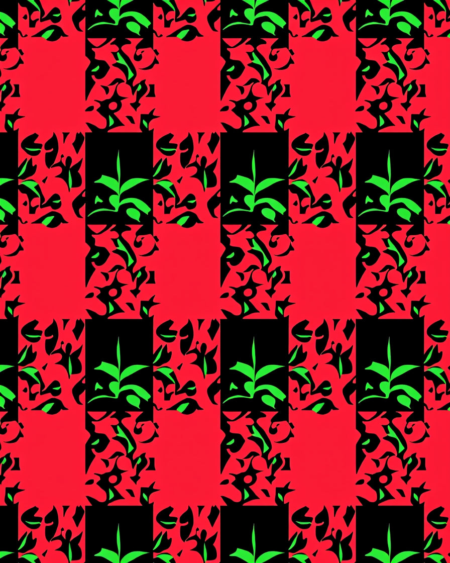 Bold Red Green Abstract Checkered Rug