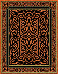 Black Orange Intricate Scrollwork Frame Rug