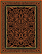 Black Orange Intricate Scrollwork Frame Rug