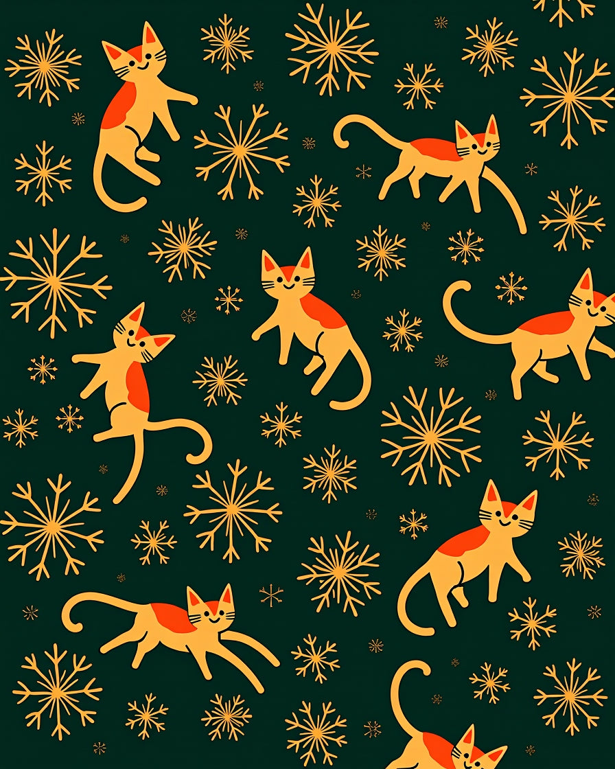 Whimsical Orange Cats Snowflakes Emerald Rug