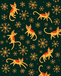 Whimsical Orange Cats Snowflakes Emerald Rug