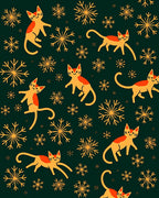 Whimsical Orange Cats Snowflakes Emerald Rug