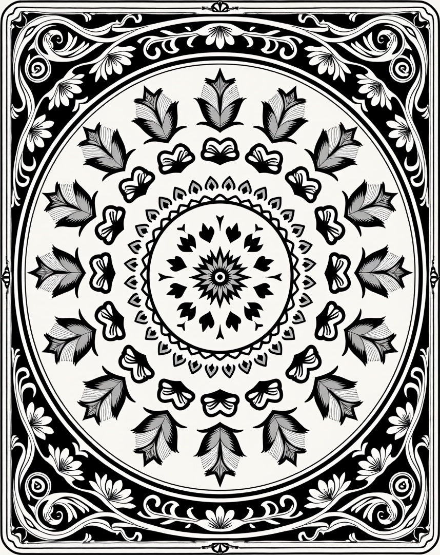 Intricate Black White Floral Medallion Rug