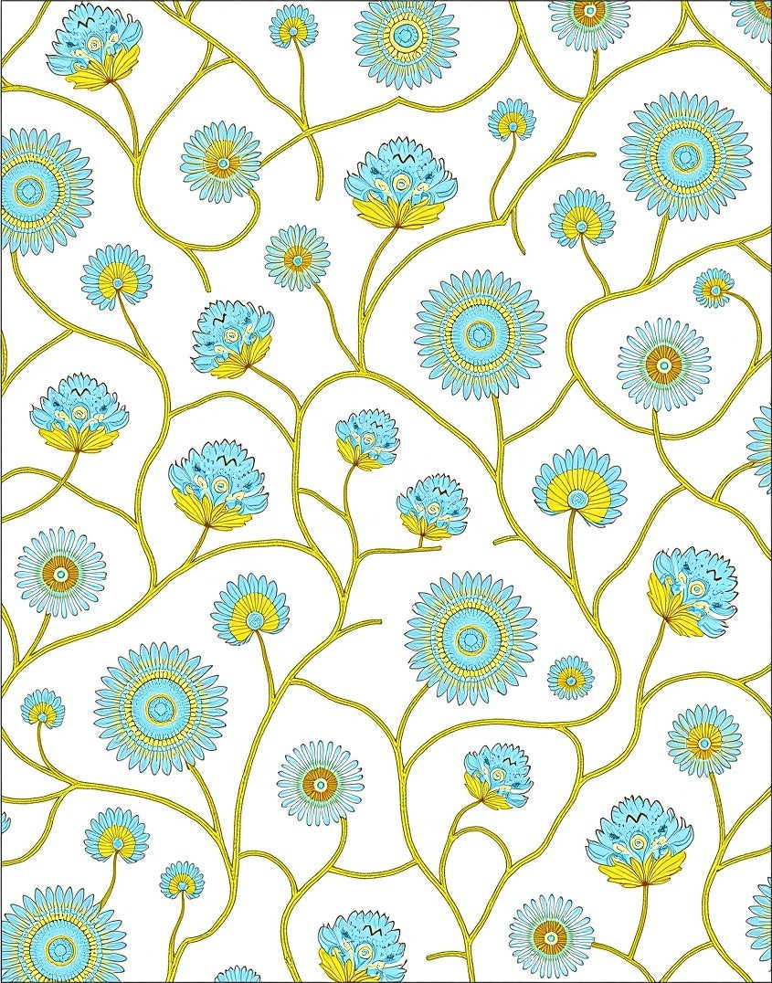Turquoise Blue Floral Vine Medallion Rug