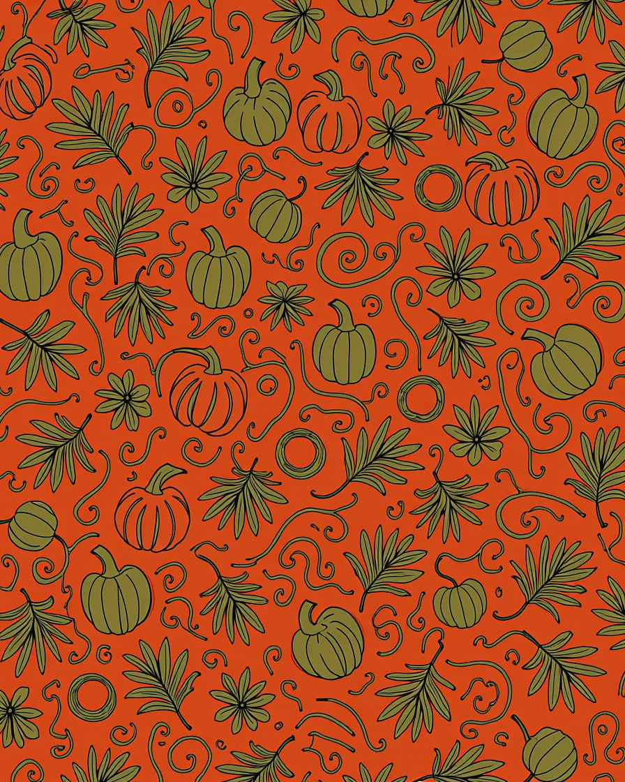 Autumn Pumpkin Vine Swirl Rug