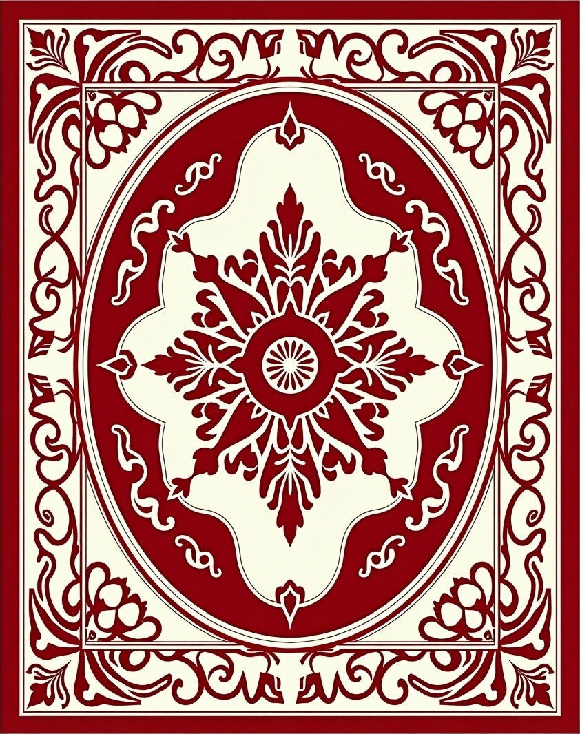 Crimson Ivory Ornate Medallion Rug