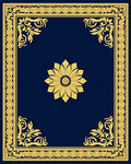 Golden Floral Medallion Navy Border Rug
