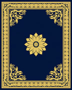 Golden Floral Medallion Navy Border Rug