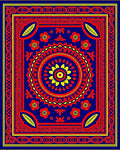 Bold Blue Red Yellow Floral Medallion Rug