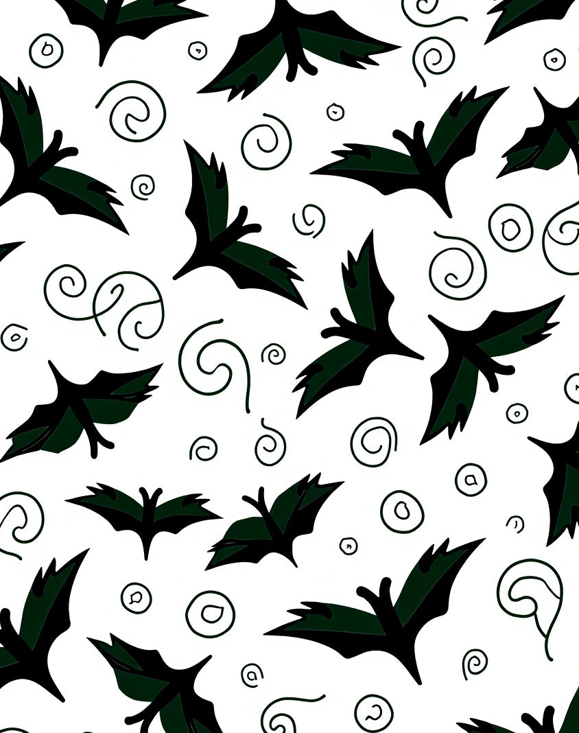 Dark Green Bat Swirl Whimsical Rug