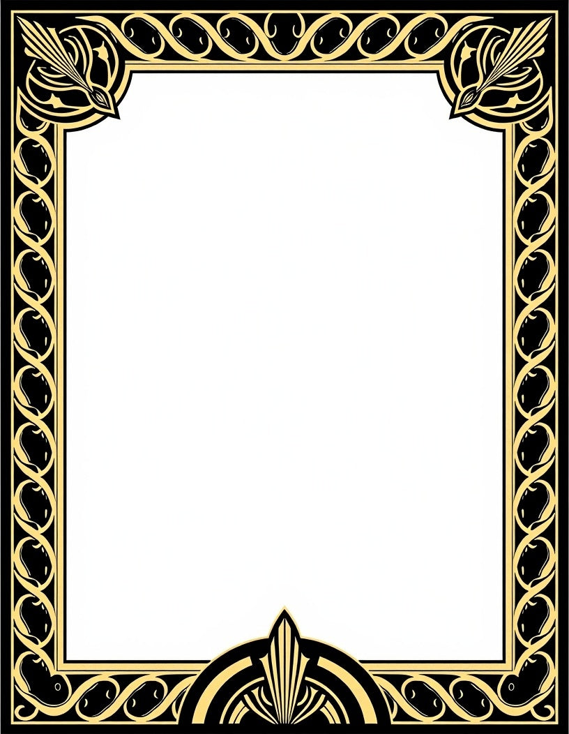 Ornate Black Gold Art Deco Border Rug