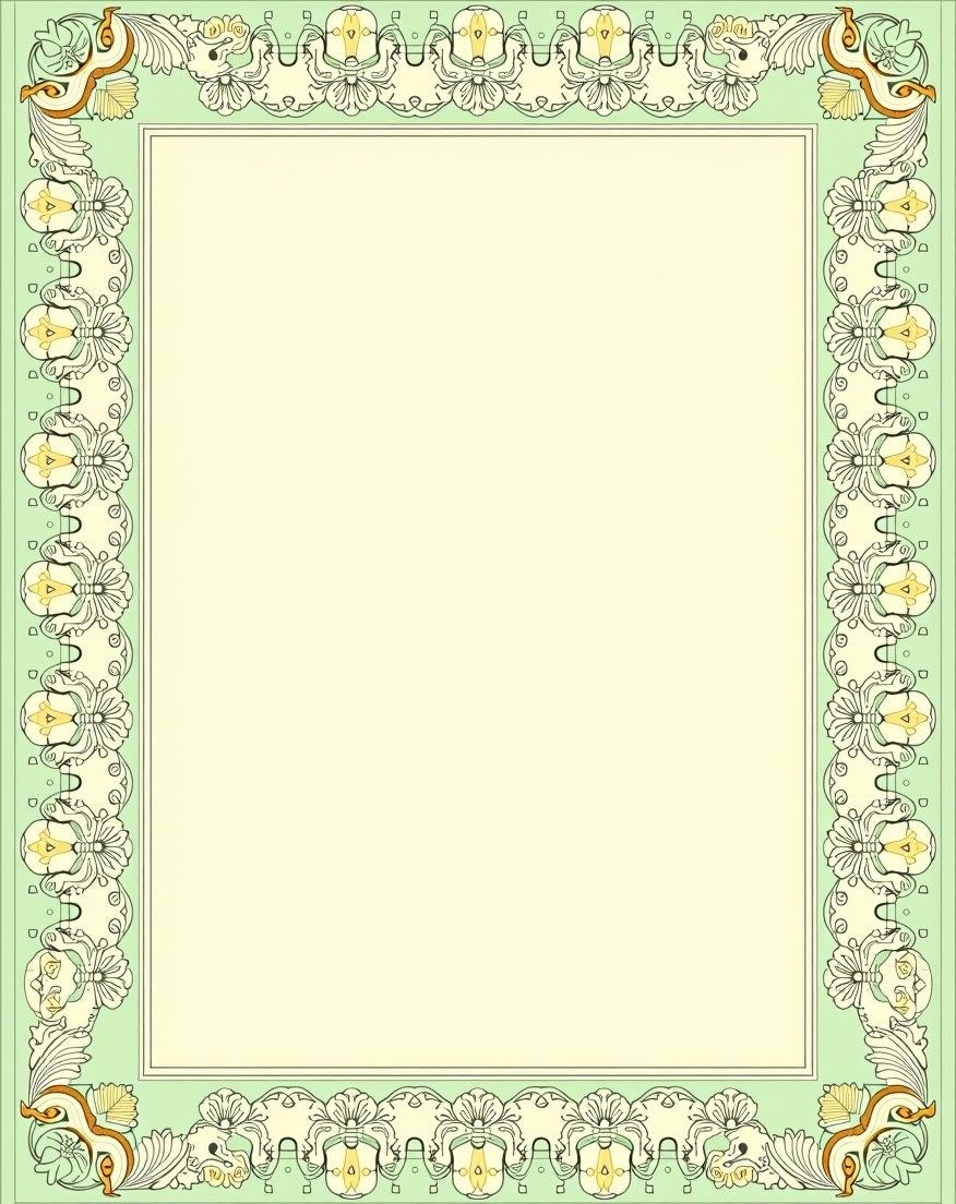 Light Green Ornate Floral Scroll Frame Rug