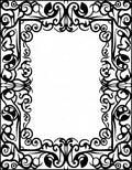Black Ornate Scrollwork Rectangular Border Rug