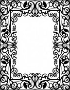 Black Ornate Scrollwork Rectangular Border Rug
