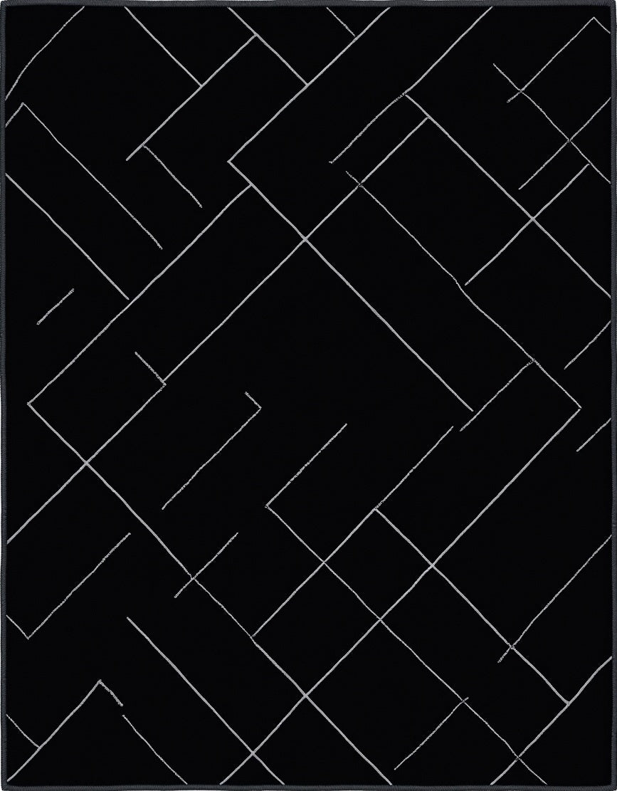 Modern Black White Geometric Line Rug