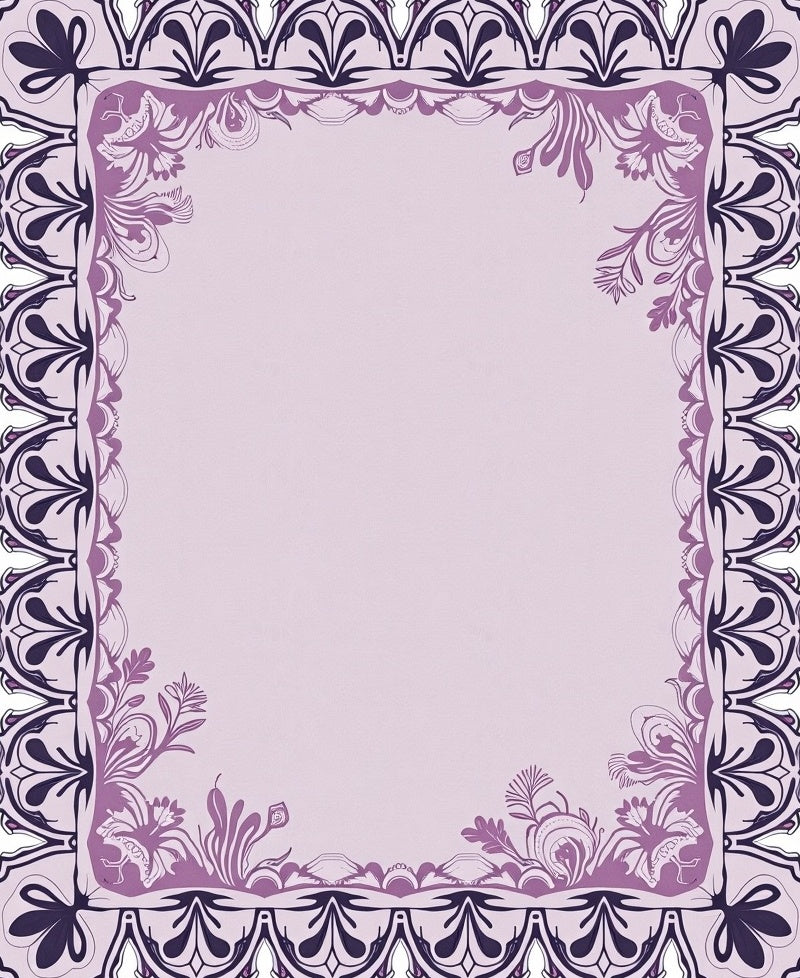 Ornate Lilac Floral Scroll Frame Rug