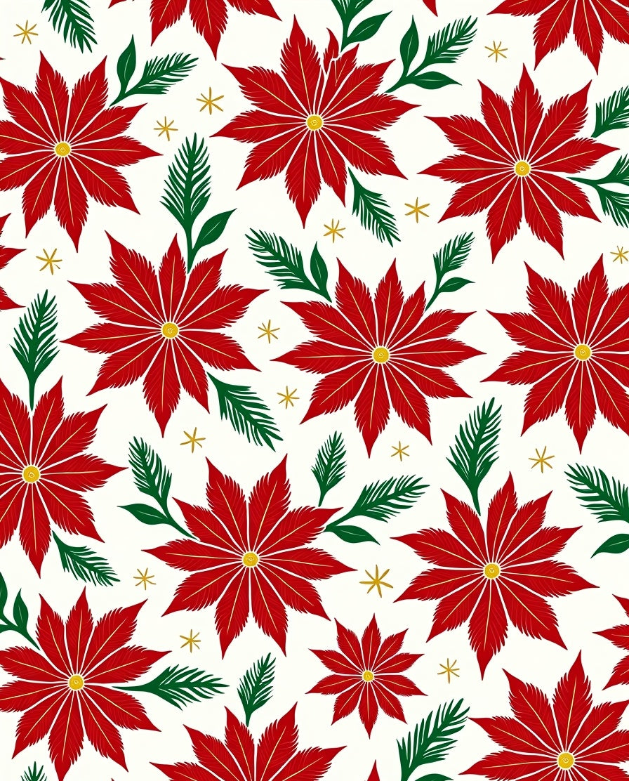 Crimson Red Poinsettia Festive Garland Rug