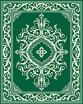 Emerald Green White Scrollwork Medallion Rug