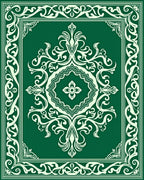 Emerald Green White Scrollwork Medallion Rug