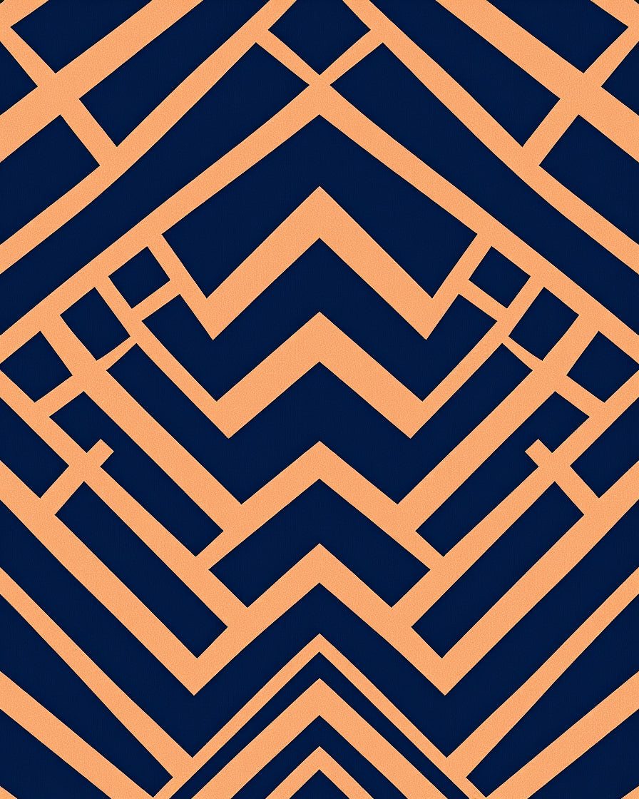 Deep Navy Peach Geometric Angles Rug
