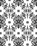 Black White Floral Ornamental Swirl Accents Rug