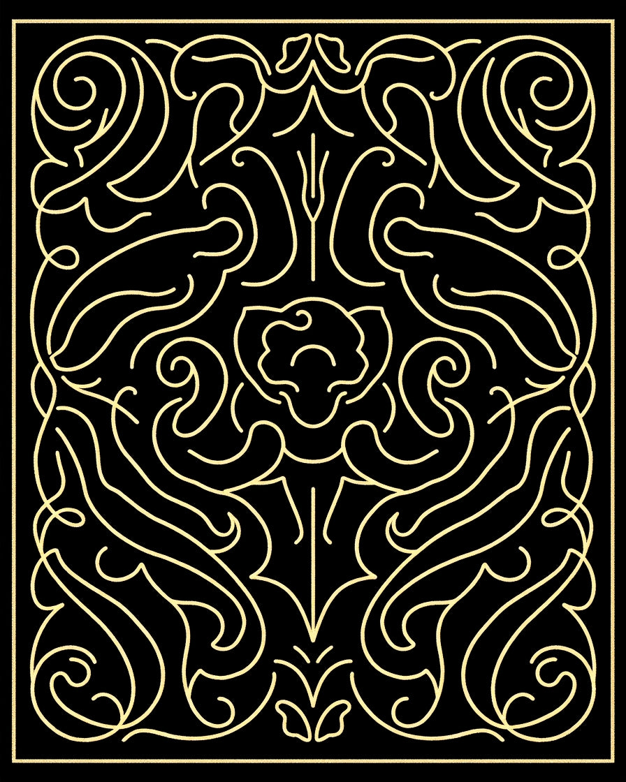 Elegant Gold Filigree Scrollwork Rug