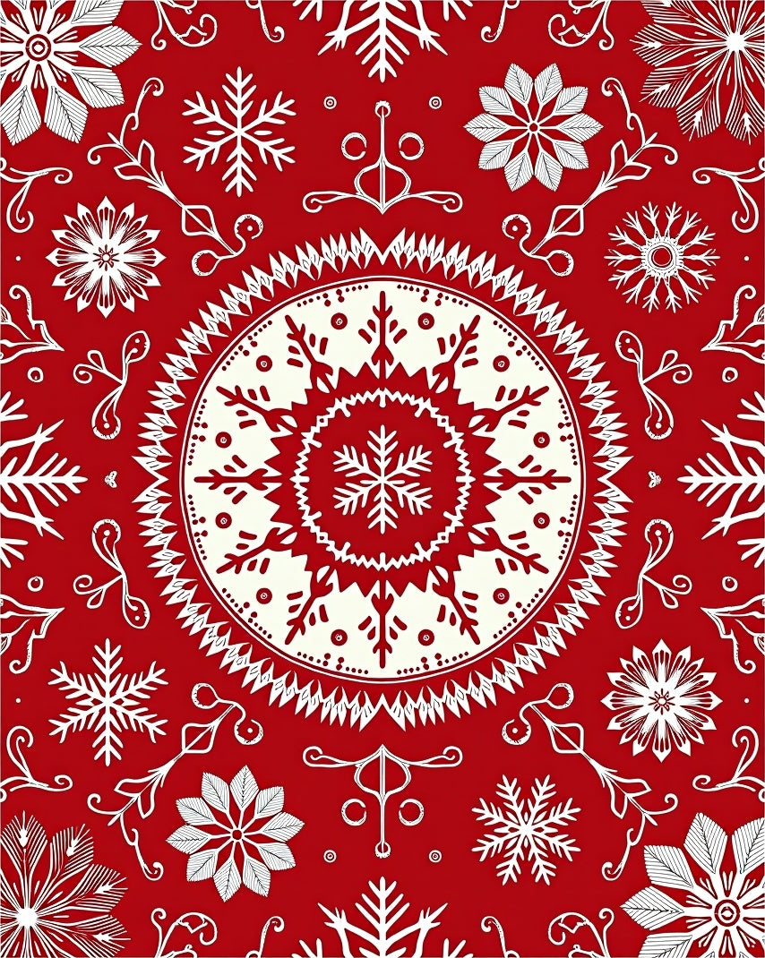 Crimson Ivory Snowflake Mandala Medallion Rug