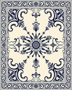 Classic Navy Ivory Floral Medallion Rug
