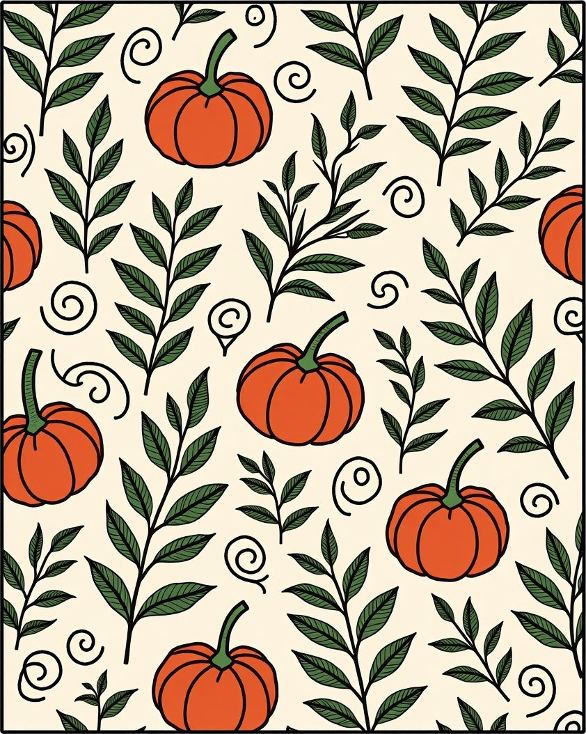 Autumn Pumpkin Leaf Swirl Rug