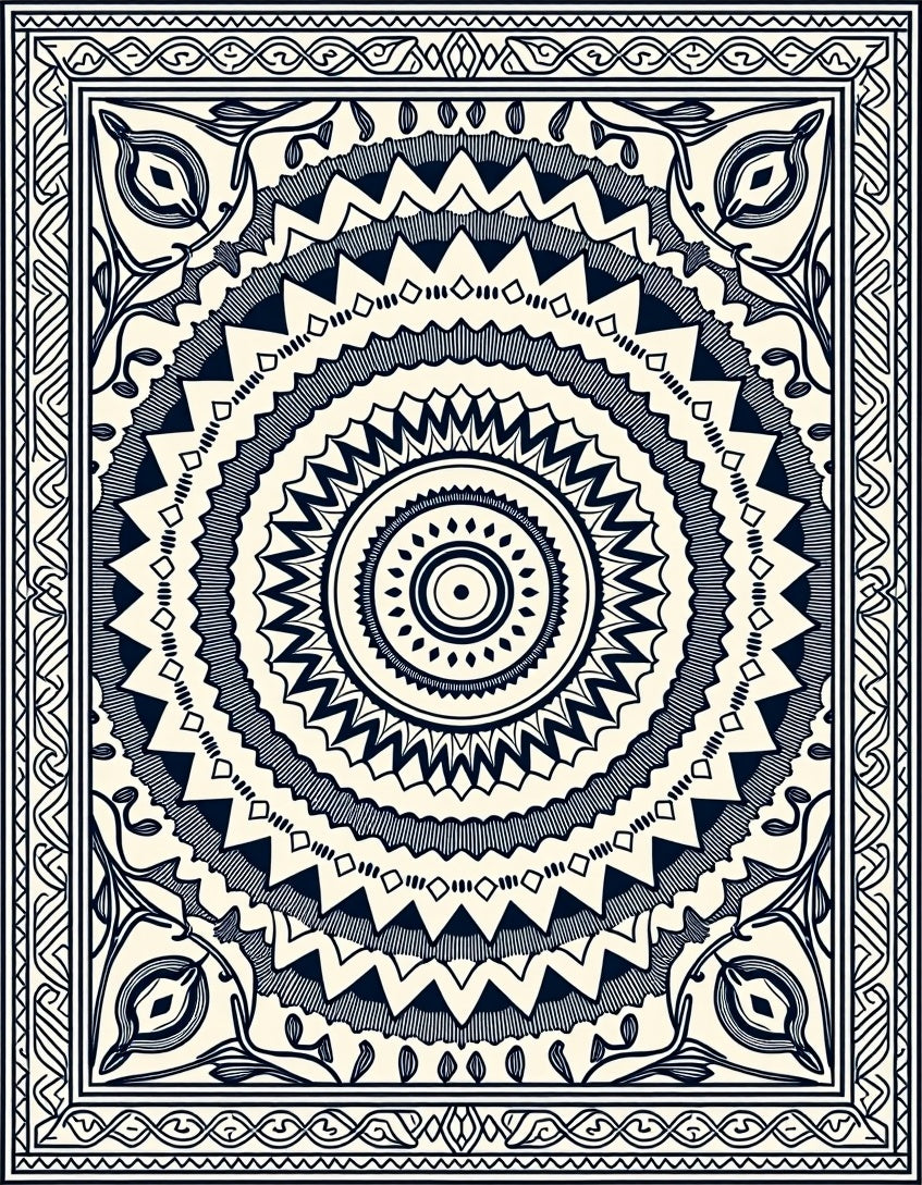 Monochromatic Navy Circle Geometric Rug
