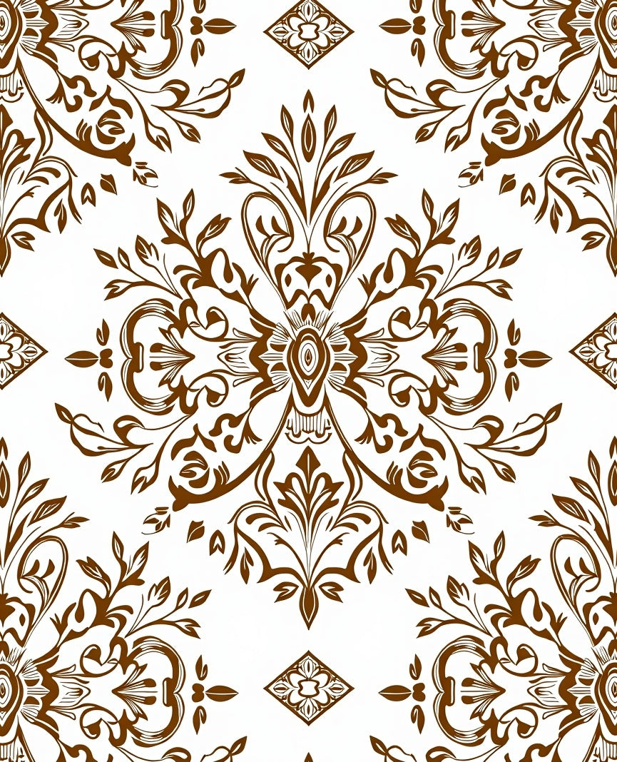Rich Brown Damask Floral Medallion Rug