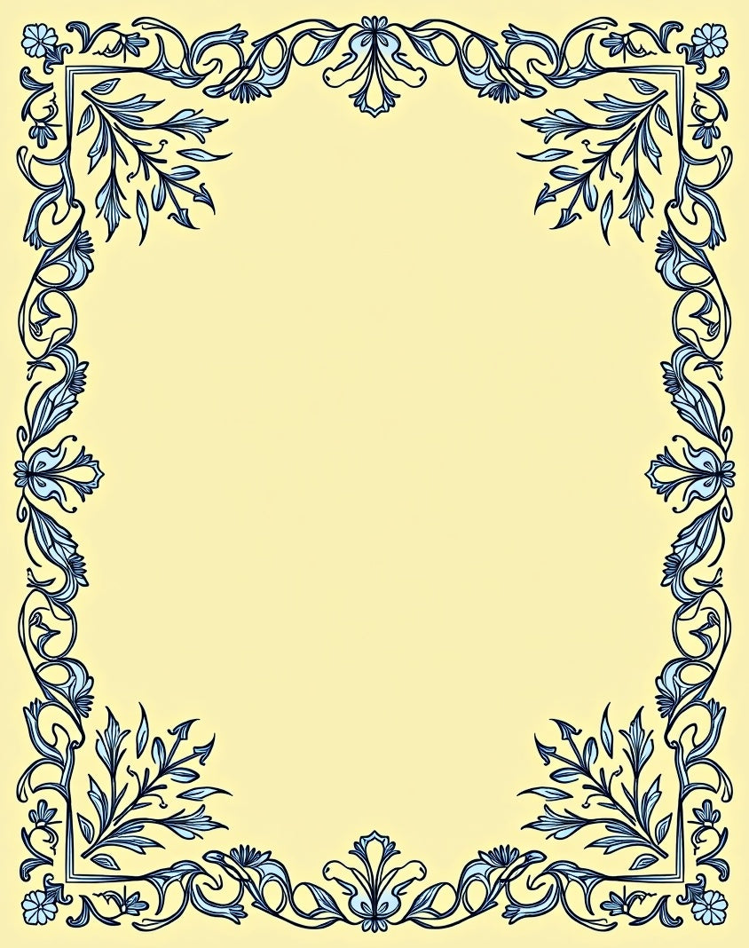 Art Nouveau Blue Floral Border Rug
