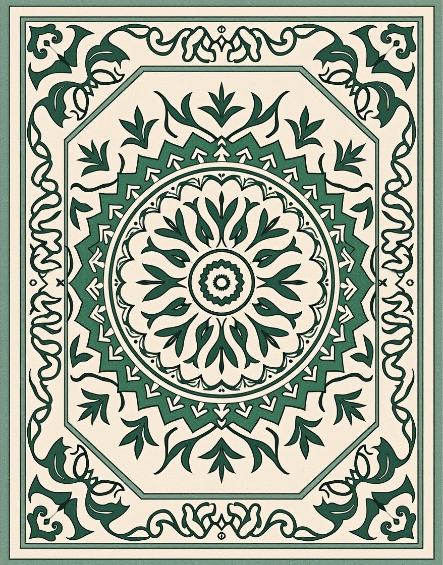 Emerald green floral octagon medallion Rug