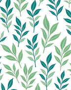 Teal And Green Leafy Branches Rug