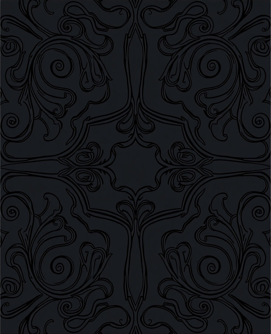 Dark Gray Baroque Swirl Floral Rug