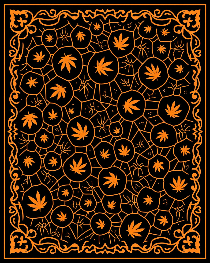 Orange Leaf Cell Network Border Rug