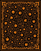 Orange Leaf Cell Network Border Rug