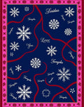 Navy Snowflake Swirl Red Text Rug
