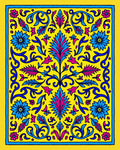 Vibrant Yellow Blue Pink Floral Medallion Rug