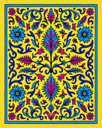 Vibrant Yellow Blue Pink Floral Medallion Rug