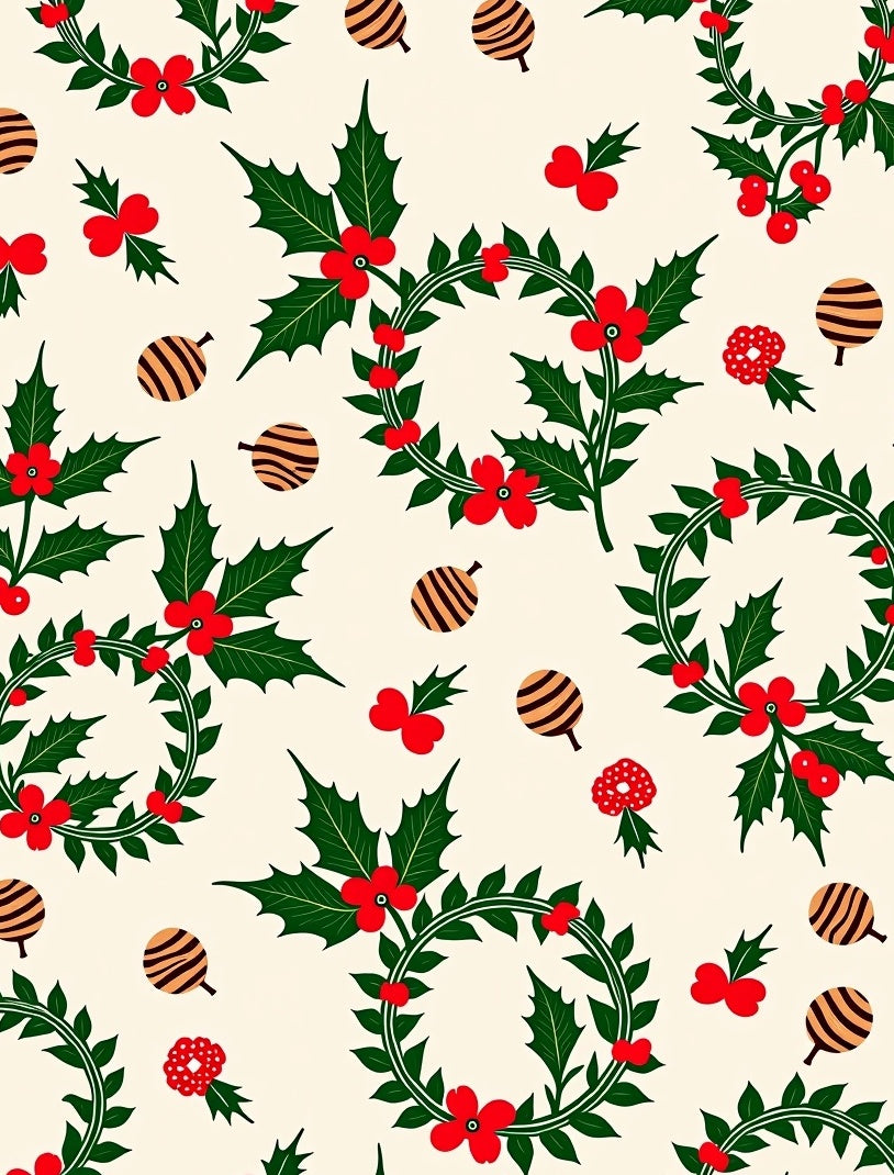 Festive Holly Wreath Floral Collection Rug