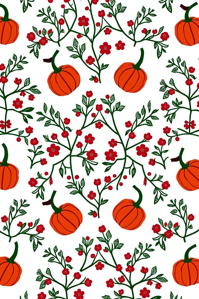 Orange Pumpkin Red Floral Vine Rug
