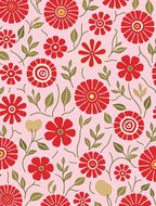 Retro Red Daisy Garden on Pink Rug