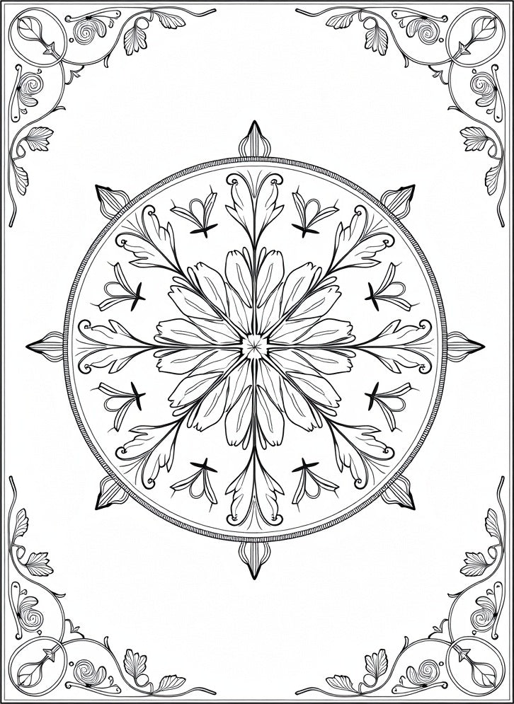 Ornate Floral Mandala Black White Rug
