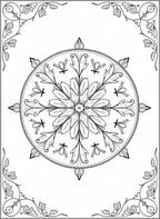 Ornate Floral Mandala Black White Rug