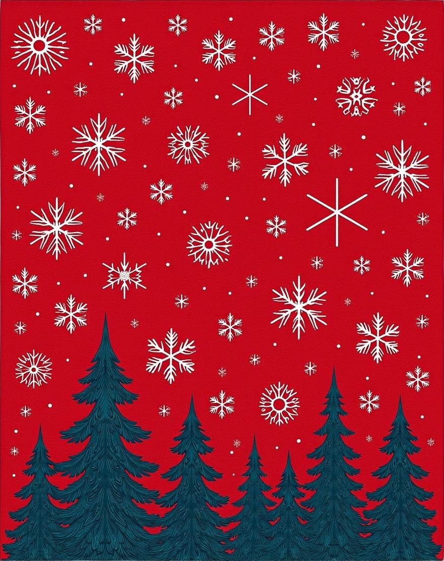 Winter Snowflakes and Teal Evergreen Trees Rug