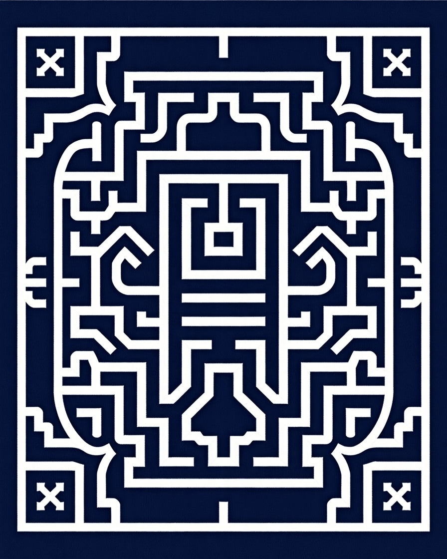 Navy White Geometric Labyrinth Rug