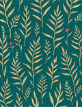 Teal Gold Fern Leaf With Flower Rug