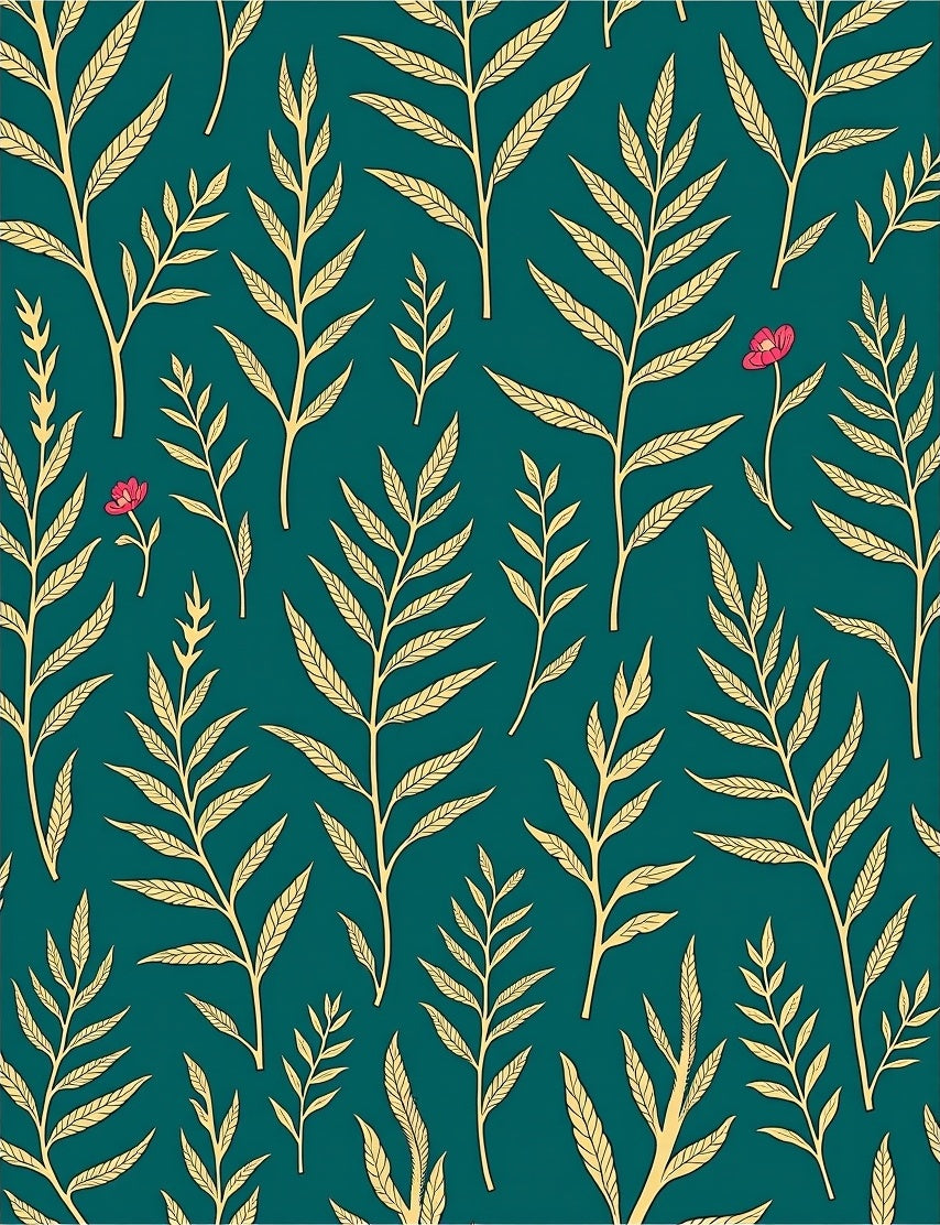 Teal Gold Fern Leaf With Flower Rug