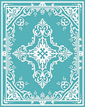 Elegant White Teal Medallion Scroll Rug